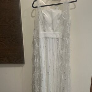 Elegant White Maxi Dress with Feather Details